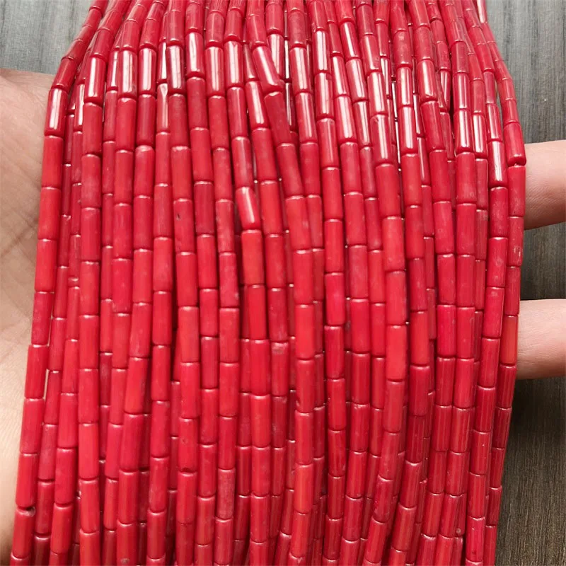 

3*9MM Round Tube Red Coral Gemstone Mineral Healing Power Natural Stone Beads For Jewelry Making DIY Bracelet Earrings Necklace