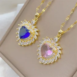Exquisite and Cute Micro-paved Pink Necklace, Fashionable Retro Style Versatile Stainless Steel Clavicle Chain