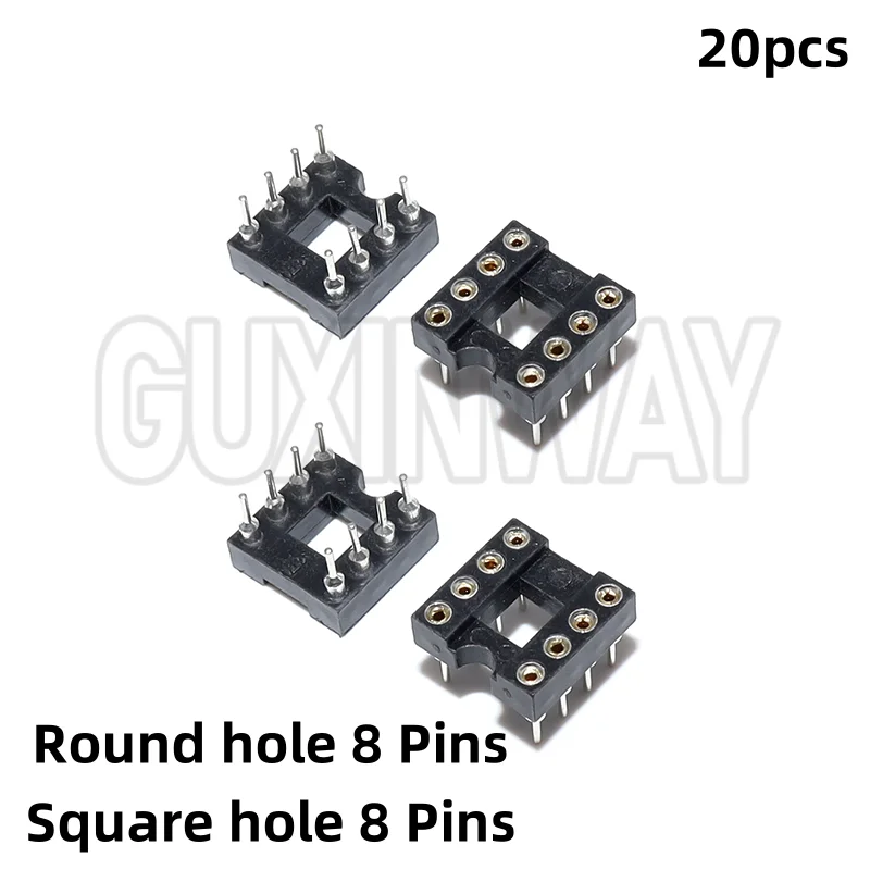 20pcs DIP-8 Round Hole Square hole 8 Pins 2.54MM DIP DIP8 IC Sockets Adaptor Solder Type IC Connector