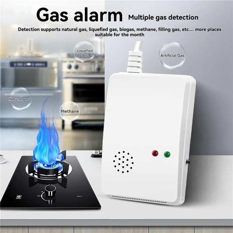 N93R 2X Gas Leak Detector Combustible Propane Methane Leak Warning EU Plug Combustible Gas Alarm Sensor For Home Security