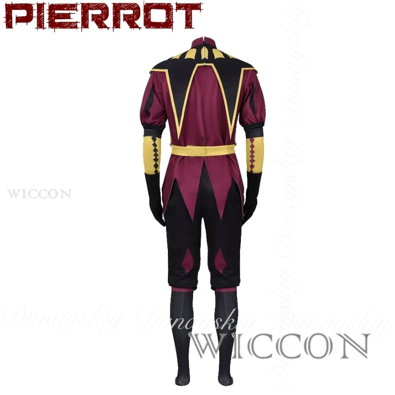 لعبة السيرك الغريبة بييروت كوسبلاي مع زي التاج الأسود والأحمر والأصفر للهالوين مع شعر مستعار أبيض زي تنكري بدلة كاملة #4