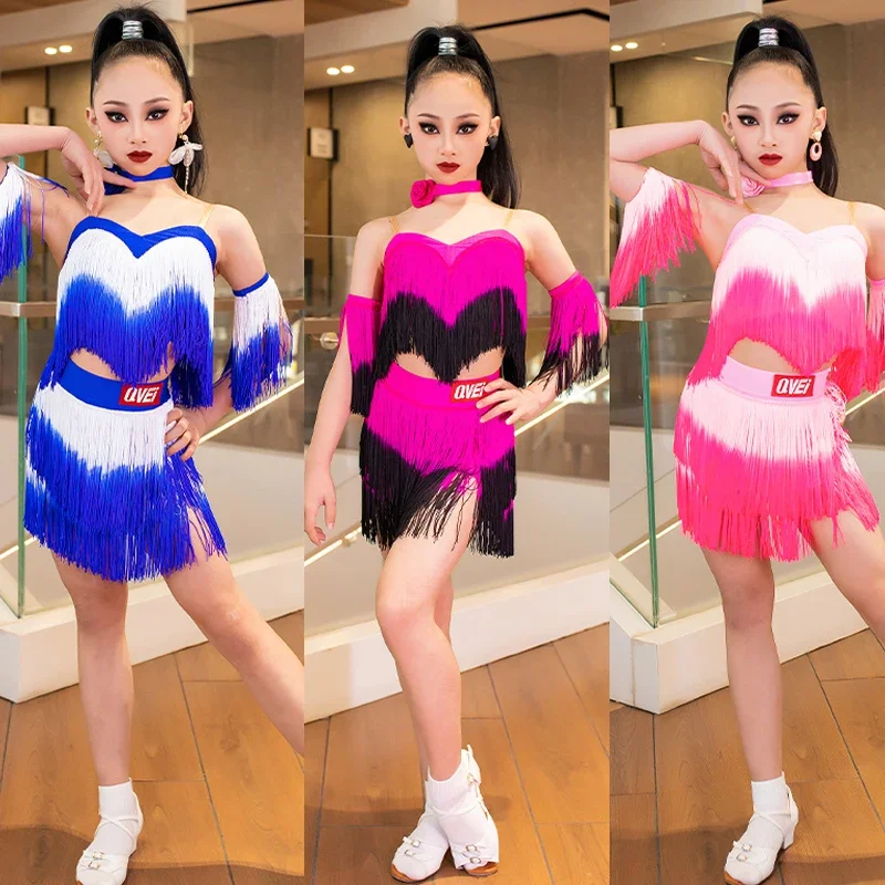 

Fashion Full Fringed Latin Dance Suits Girls Chacha Latin Dance Costumes Kids Rumba Latin Dance Competition Clothing