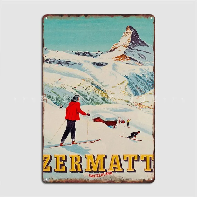 Vintage Zermatt Ski Travel Poster personal isierte Metall Zinn Zeichen Wand dekoration für Home Office