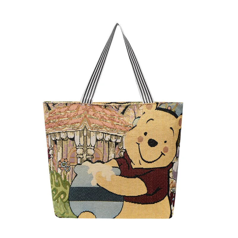 Cartoon Mickey Fashion Retro Large Capacity Canvas Winnie The Pooh Shoulder Bag Female Casual Student Embroidered Handbag - view 3