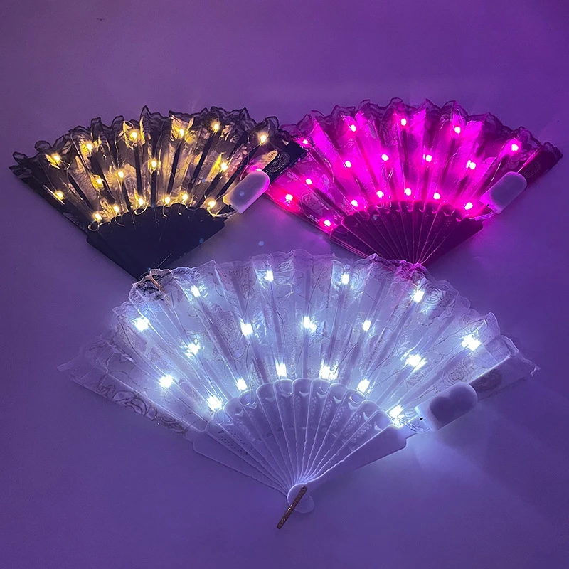 1Pc LED Light-emitting Fan Dancing Light Fan Night Show Halloween Christmas Festival Accessories Glow In The Dark Party Supplies