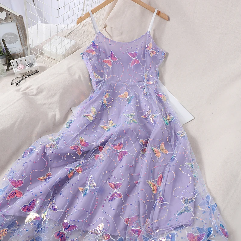 

Butterfly Dress Sequin Slip Dress Woman Elegant Sexy Beach Embroidery Mesh Party Dresses Fairy 2022 Korean Kawaii Clothes Club