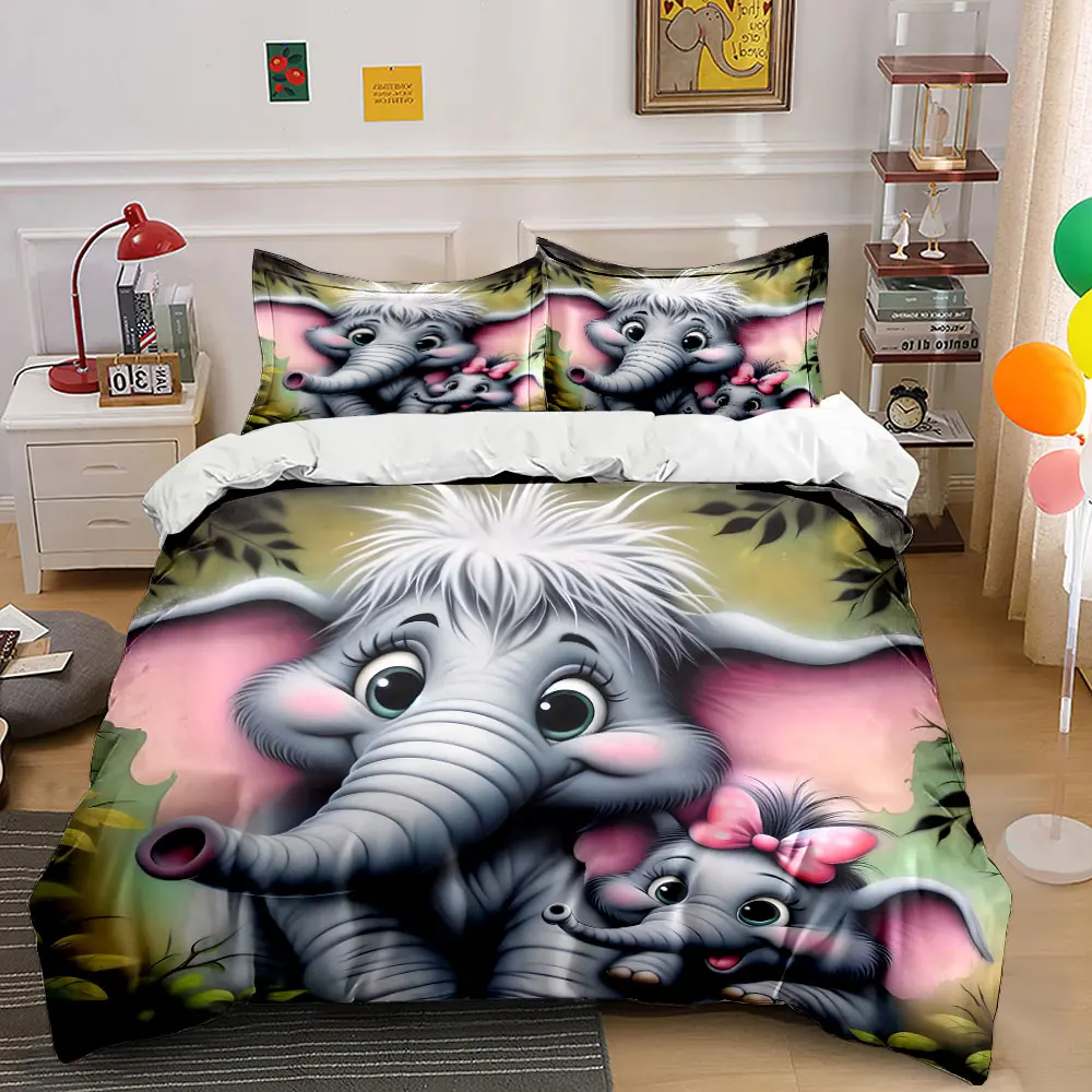 

Cute cartoon of mother and baby elephants Printed Duvet Cover Set1 Duvet Cover+2 PillowcaseMulti Size Bedroom Bedding Decor