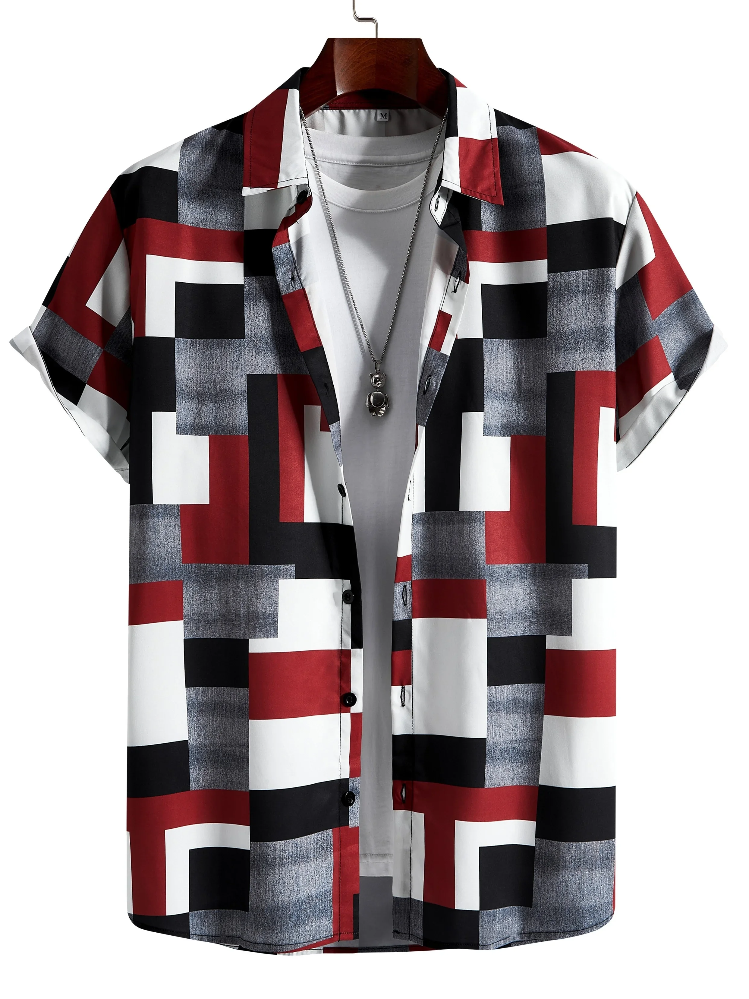 Hawaii Retro Color Block Stripe Geometric Full Print Men Loose Short Sleeve Shirt Soft Breathable Daily Holiday Camisa