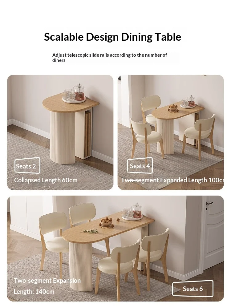 Natural Wood Extendable Dining Table Small Space Rounded Corner Anti Collision E0 Board Solid Wood Top Home Furniture With Chair
