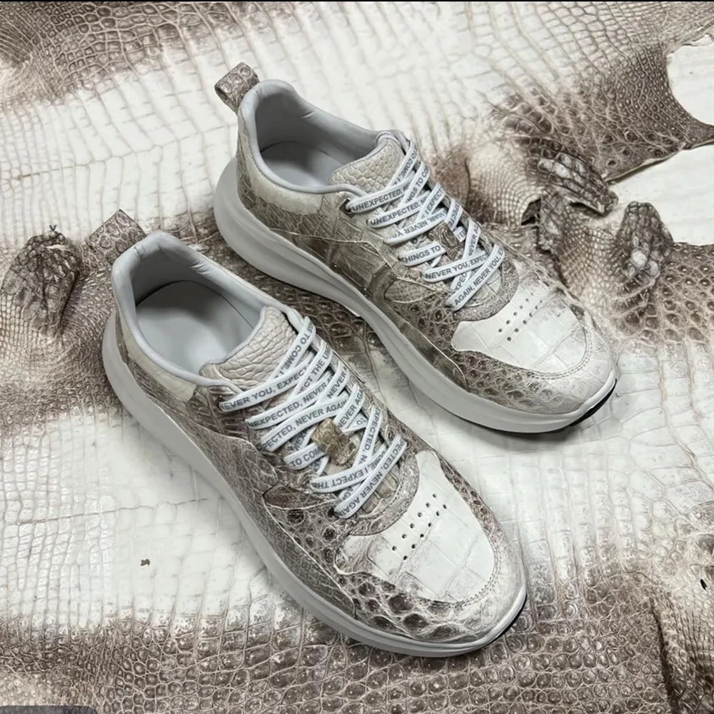 

Мужские кроссовки из натуральной крокодиловой кожи Himalayan, повседневная обувь из натуральной крокодиловой кожи, мягкая и удобная мужская обувь на шнуровке f