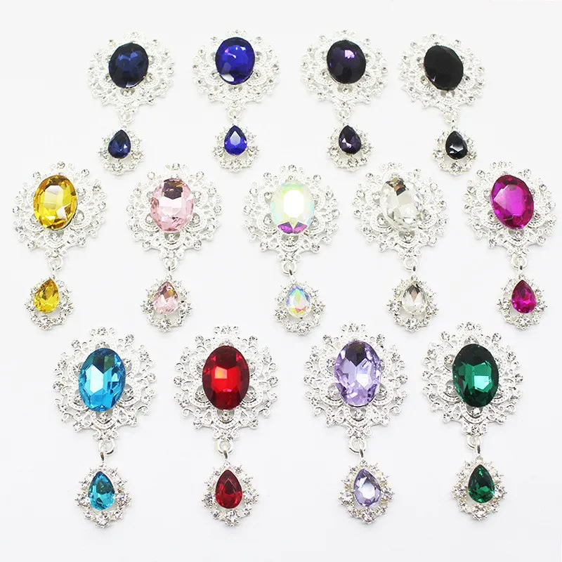 

2Pcs 30 * 55MM Alloy Flower Plate Rhinestone Pendant Diy Wedding Dress Headwear Gift Box Wine Bottle Decoration Accessories