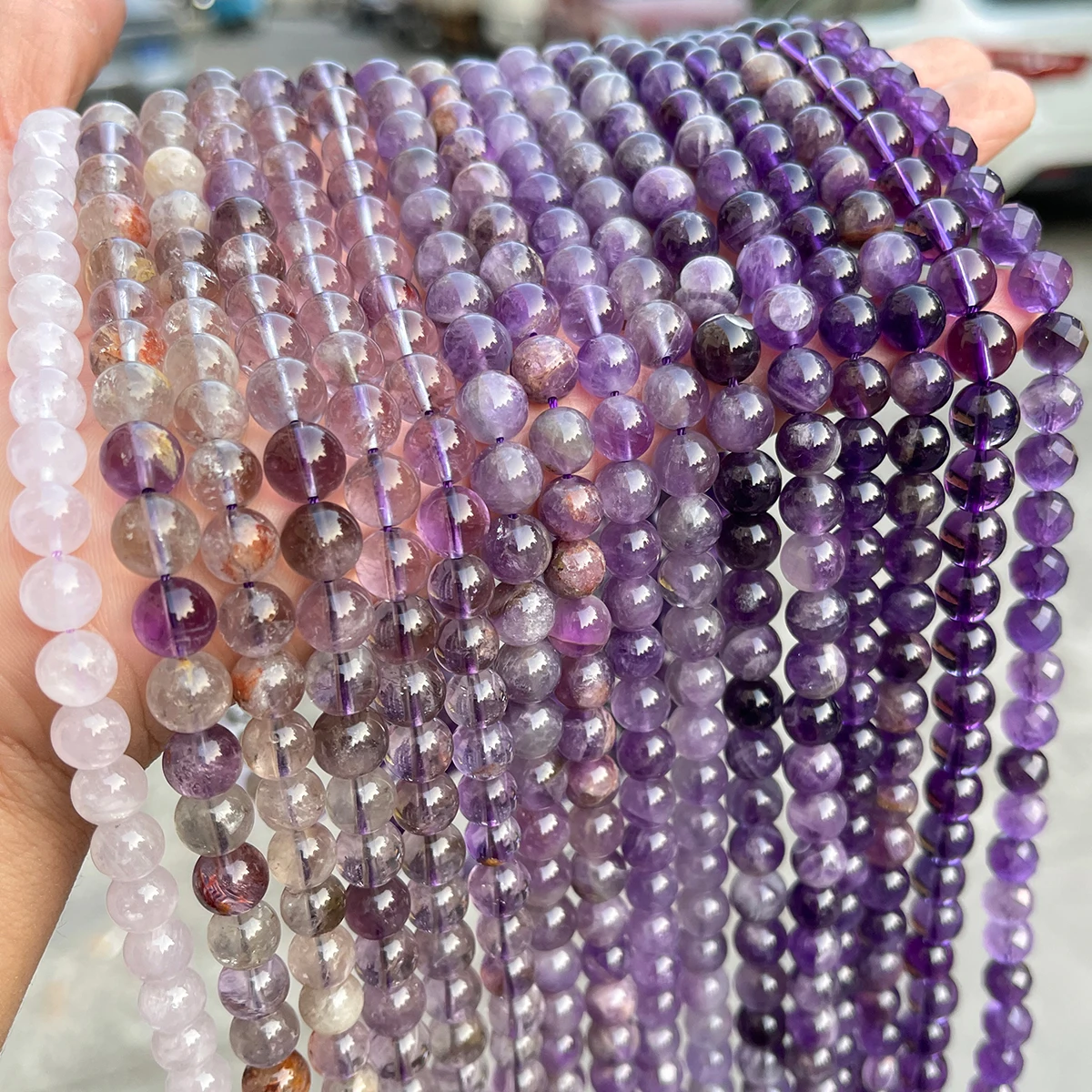 Natürliche lila Kristallperlen, Amethyst, lila Geisterquarz, lose Spacer für Schmuckherstellung, DIY-Armband, Halskette, Zubehör – Detail 9
