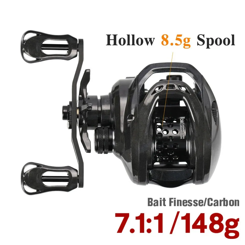 Spools DARK WOLF 50 Bait Finesse Casting Fishing Reel 7.1:1 Ultralight 148g Shallow Spool 8.5g Trout Light Game Reel