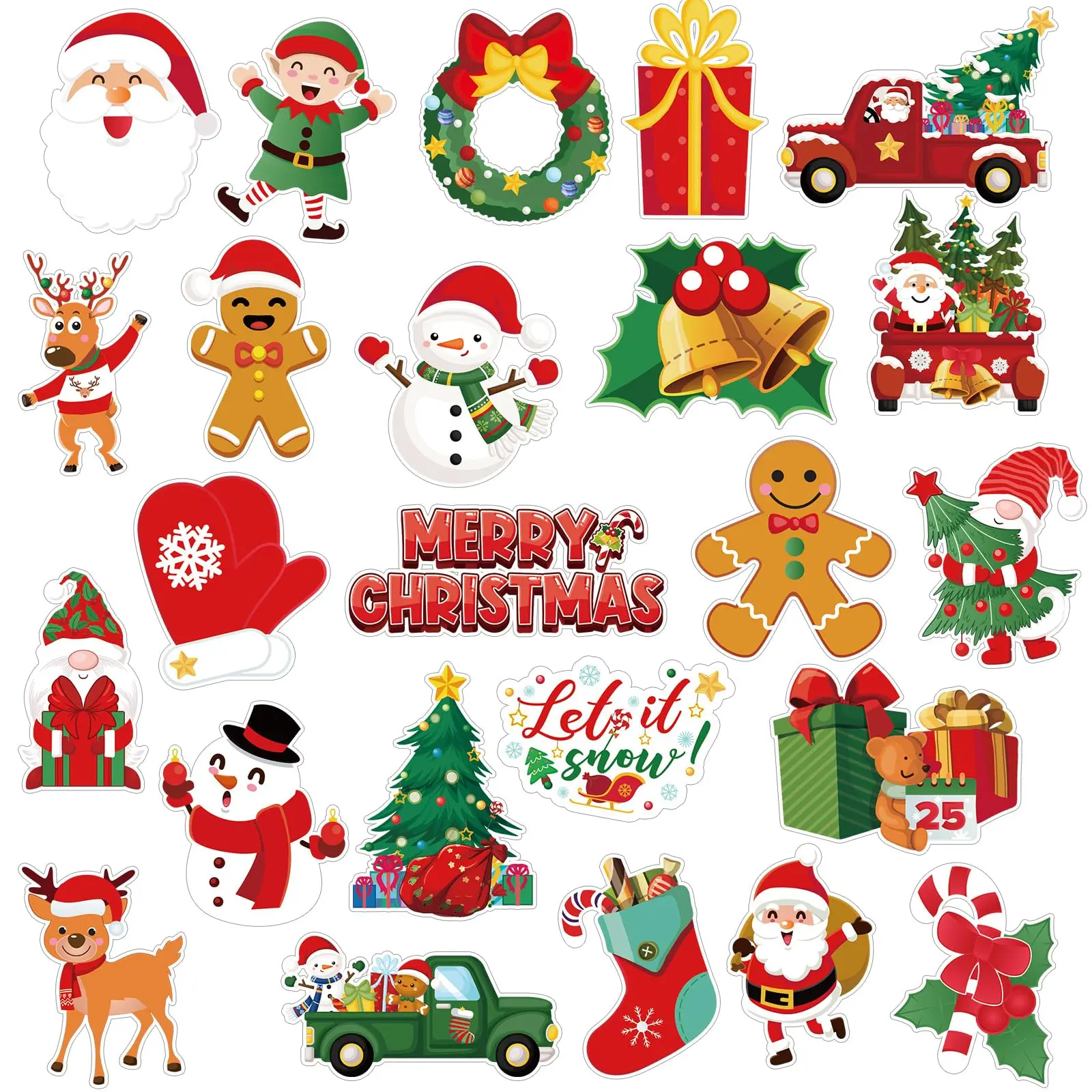 24 Pcs Christmas Decoration Magnets Merry Christmas Car Refrigerator Magnet Xmas Decorative Fridge Door Magnetic Stickers Santa
