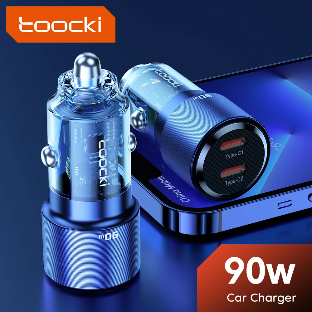 Toocki 90W Car Charger Fast Charging  QC4.0 PD3.0 USB Type C Car Phone Charger for iPhone 15 14 Macbook Samsung Xiaomi Huawei