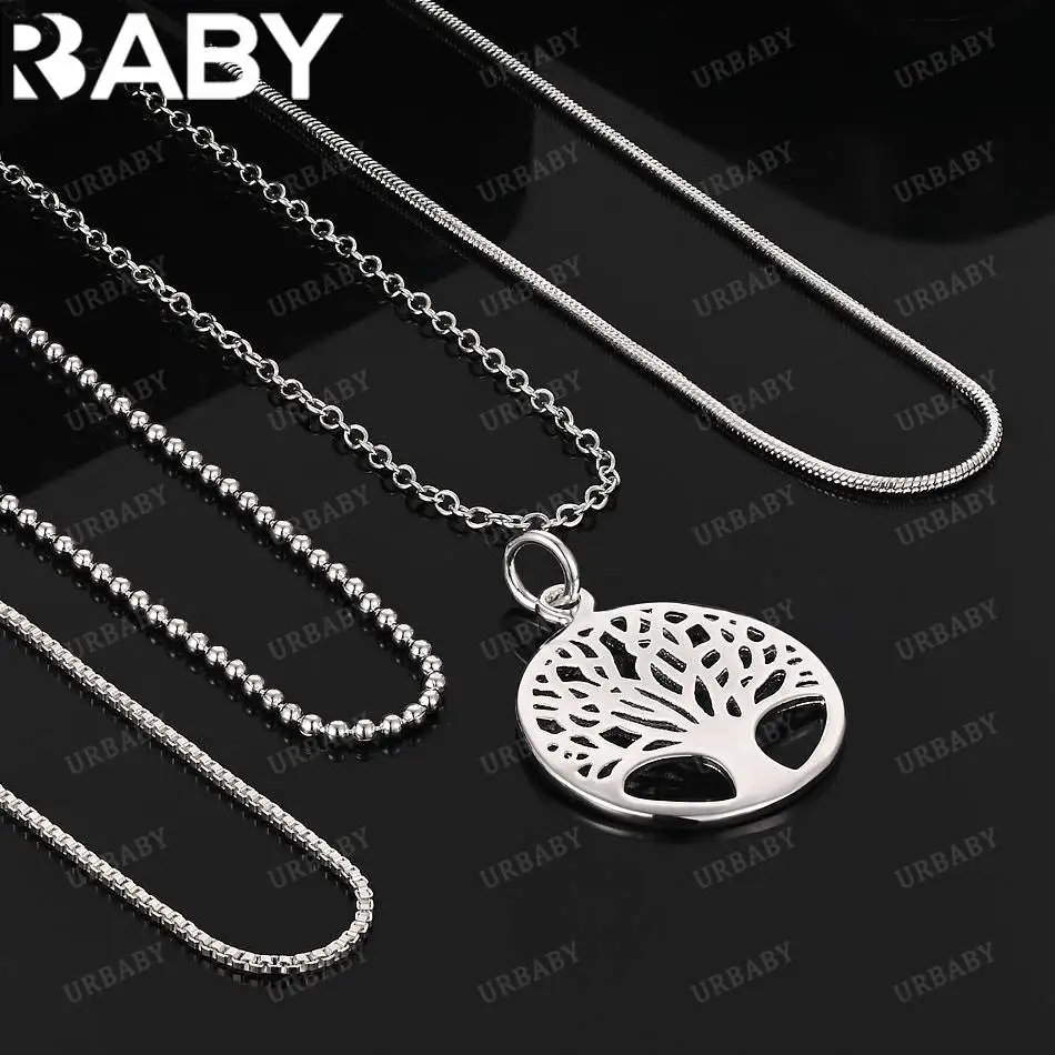 

URBABY 40-75cm 925 Sterling Silver Round Tree Pendant Necklace For Women Men Charm Trend Birthday Gifts Fashion Party