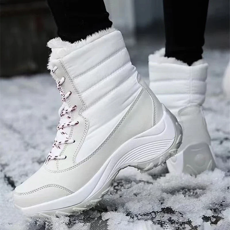 Women Boots Waterproof Heels  For Winter 2024 Platform Ankle Boots Keep Warm Snow Shoes Plush Outdoor Short Boots