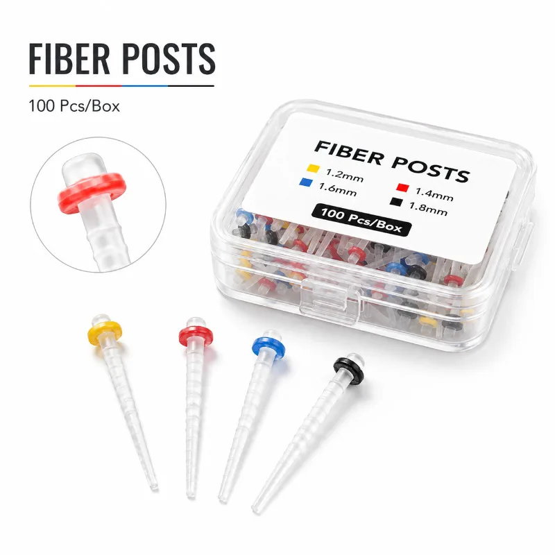 100Pcs/Box Dental Threaded Glass Fiber Posts Quartz Root Canal Post 1.2/1.4/1.6/1.8mm Cavity Root Canal Care Repair Material