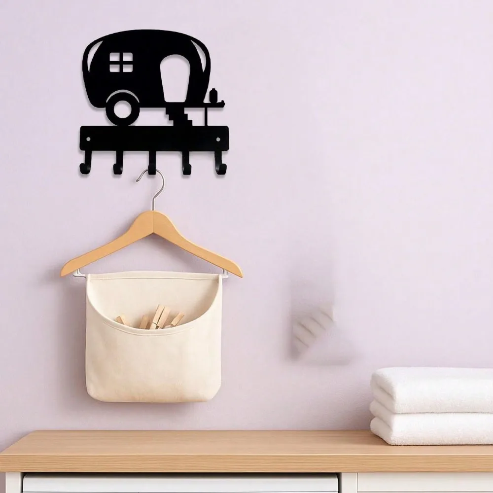 Portallaves de hierro con gráfico de Camper, diseño elegante montado en la pared, perfecto para sala de estar, dormitorio, salón, baño, cocina, 1 unidad