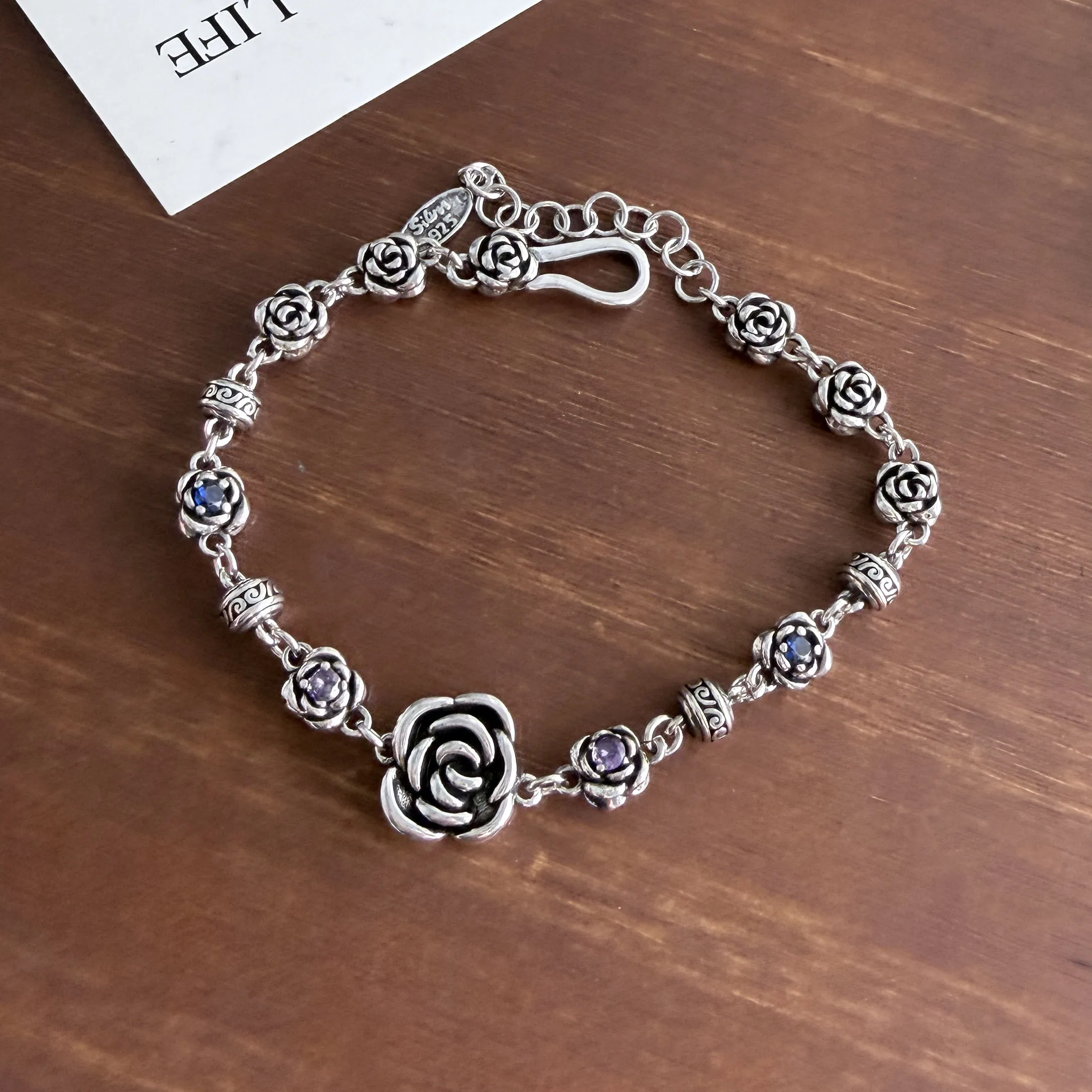 925 Sterling Silver Bracelets for Women Men String Accessories Retro Rose CZ Pattern Pendant Party Jewelry Gift