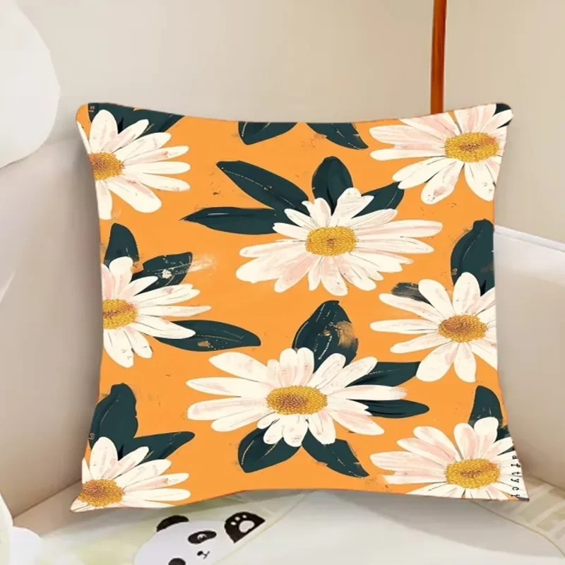Simple Sunflower Flower Pattern Pillow Case Cute Room Home Office Decor Protective Pixel Covers Without Game Pillow-Insert