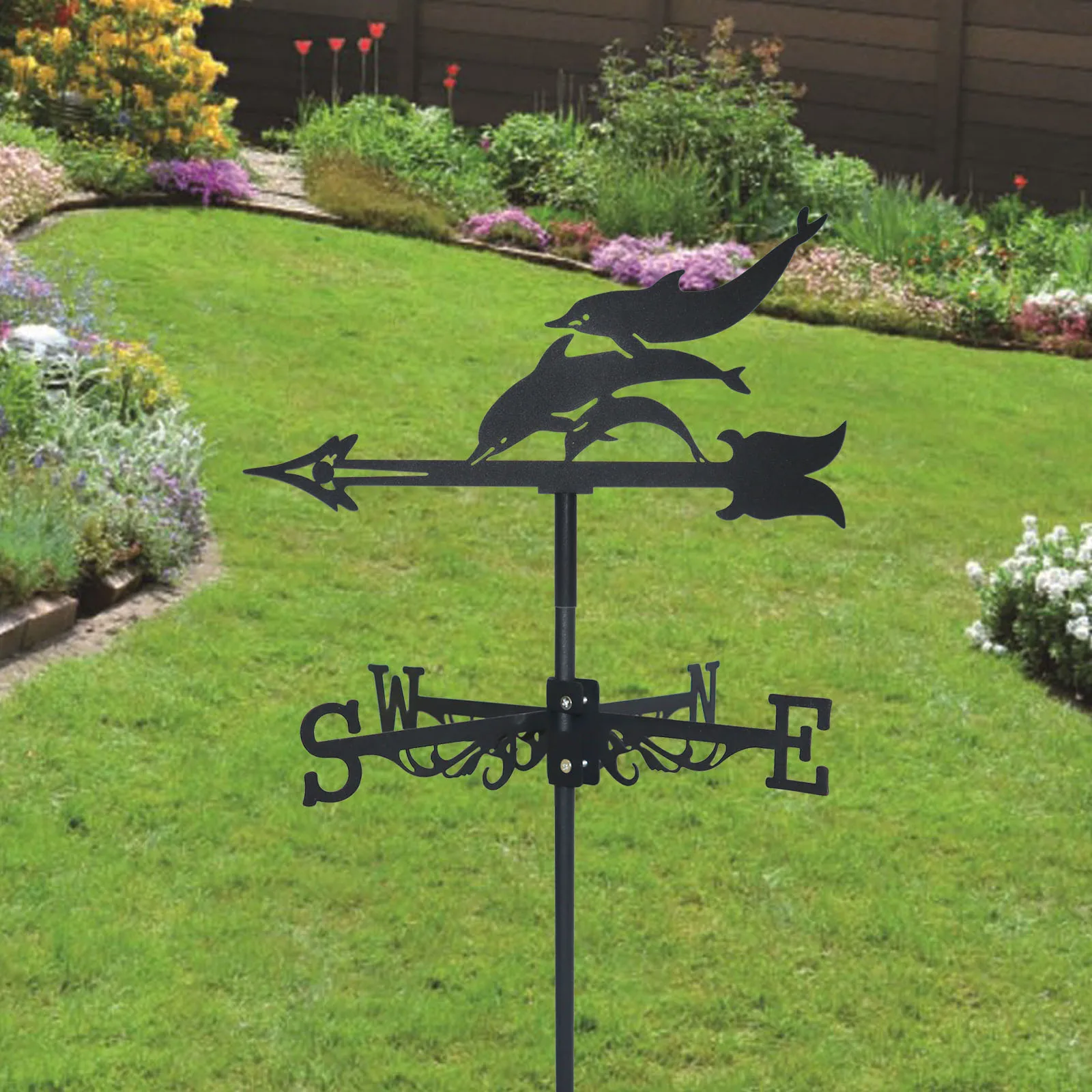 Dolphin Weathervane Silhouette Art Black Metal Animal Protector Wind Vanes Outdoors Decorations Garden For Roof Yard Building