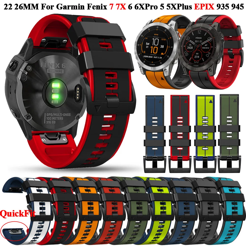 22 26MM Silicone WatchBand Belt For Garmin Fenix 7X 7 6X 6 Pro 5X 5Plus Epix Strap Wristbands 935 945 955 Quick Release Bracelet