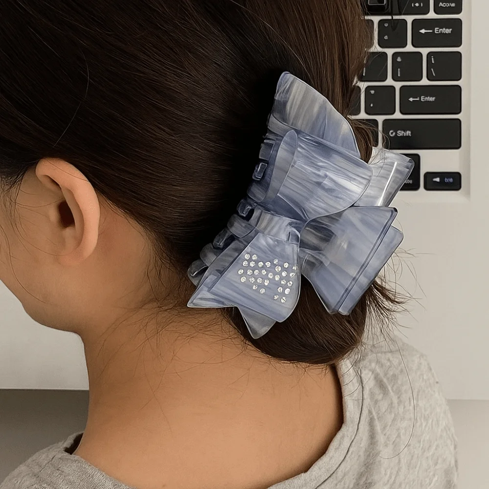 

Милый бант со стразами, коготь для волос, элегантный блестящий ацетатный зажим в виде акулы, головные уборы, геометрическая маленькая заколка для волос, женская