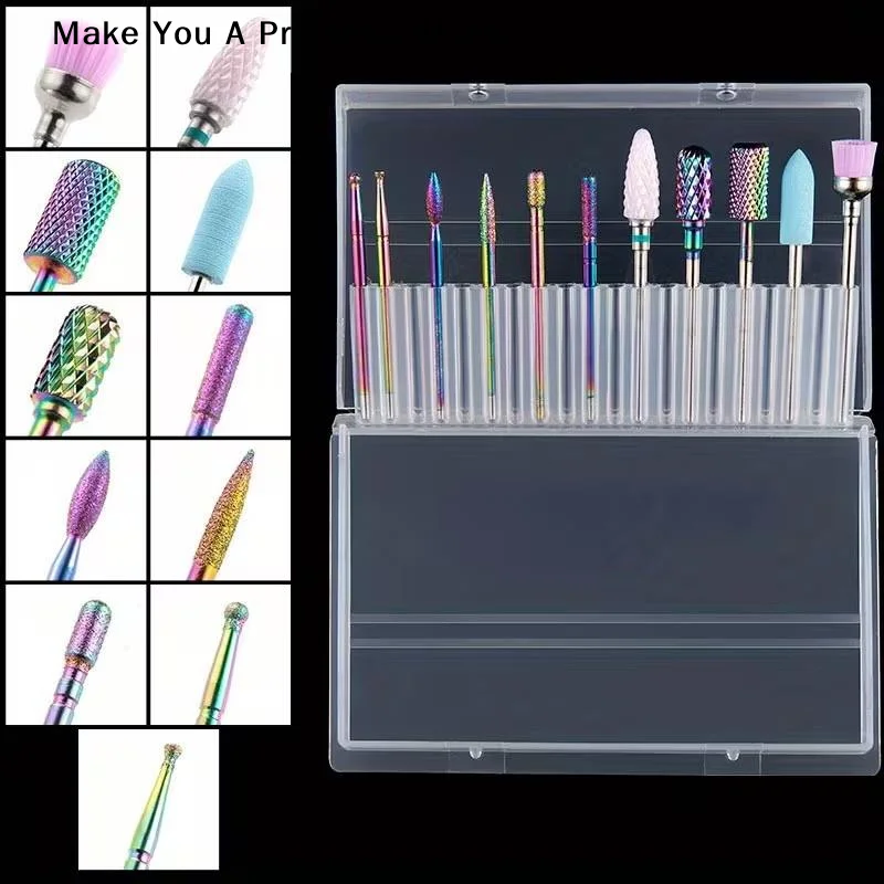 【HBA】11個/箱 プロ仕様 セラミックネイルドリルビットセット 電動マニキュアネイルファイルビット アクリルジェルネイルとキューティクル用