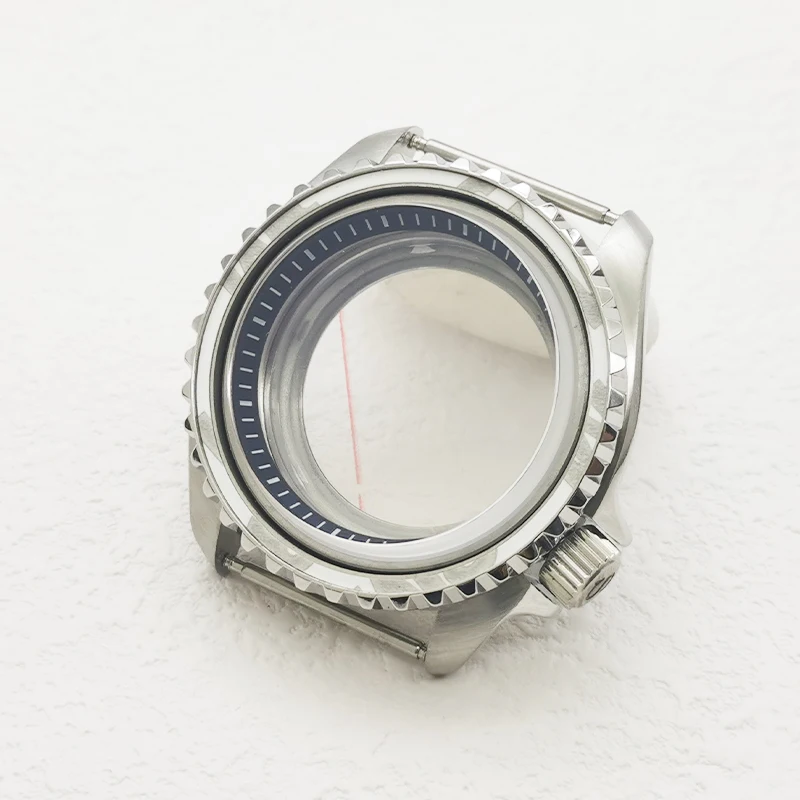 42 مللي متر NH35 الفضة ثنائي الطبقة قبة الياقوت الزجاج حالة يناسب NH35 NH36 4R 7S حركة 28.5 مللي متر الطلب مع الحافة إدراج ساعة حالات تجديد