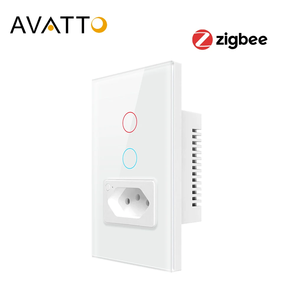 AVATTO Tuya Zigbee 3.0 Brazil Wall Switch with Socket,Touch-Sensor interruptor Smart Light Switch works with Google Home/ Alexa