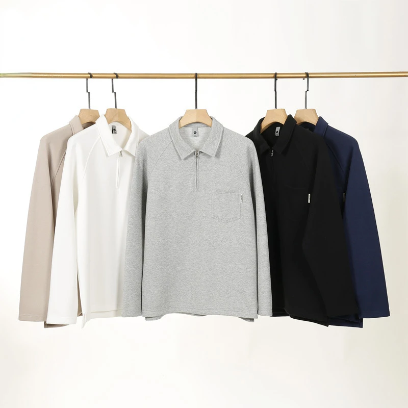 

Men's Clothing Half Zipper Outdoor Long Sleeve T-shirt Spring Autumn Polo Shirt Tops Tees Casual Loose Tshirt Graphic T Shirts