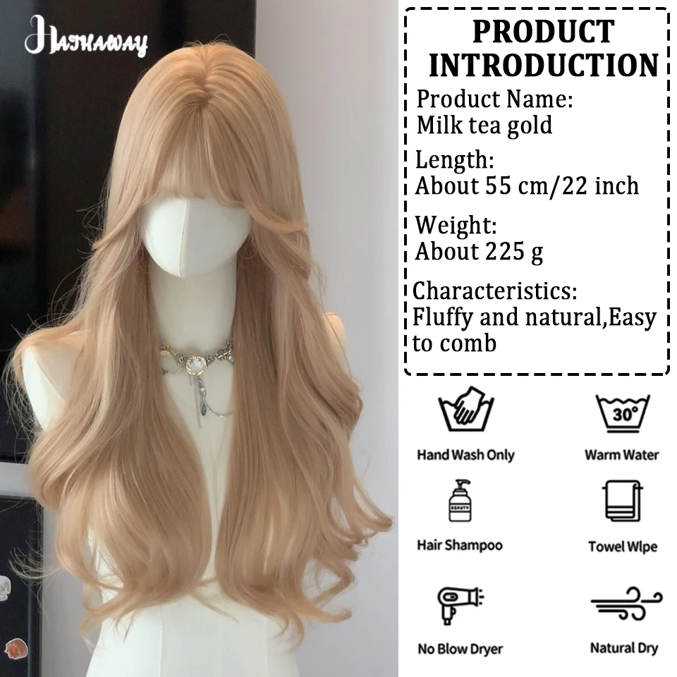 Wig Lolita Sintetis Rambut Panjang Ikal Mikro Rambut Gelombang Teh Susu Rambut Keriting Panjang Anak Perempuan Emas Wig Ringan Kepala Penuh Wig Pakaian Sehari-hari