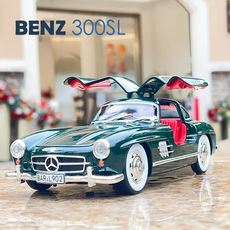 Simulation 1:24 Benz 300SL Vintage Alloy Car Model Sound Light Children Boy Diecast Toy Vehicle Collective Minaiture Voiture