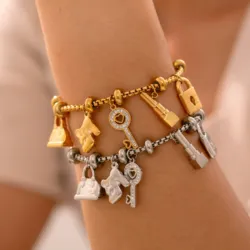 Multi Pendant Stainless Steel Bracelets For Women Gold Plated Waterproof No Tarnish Women's Charm Bracelet Luxury Woman Jewelry