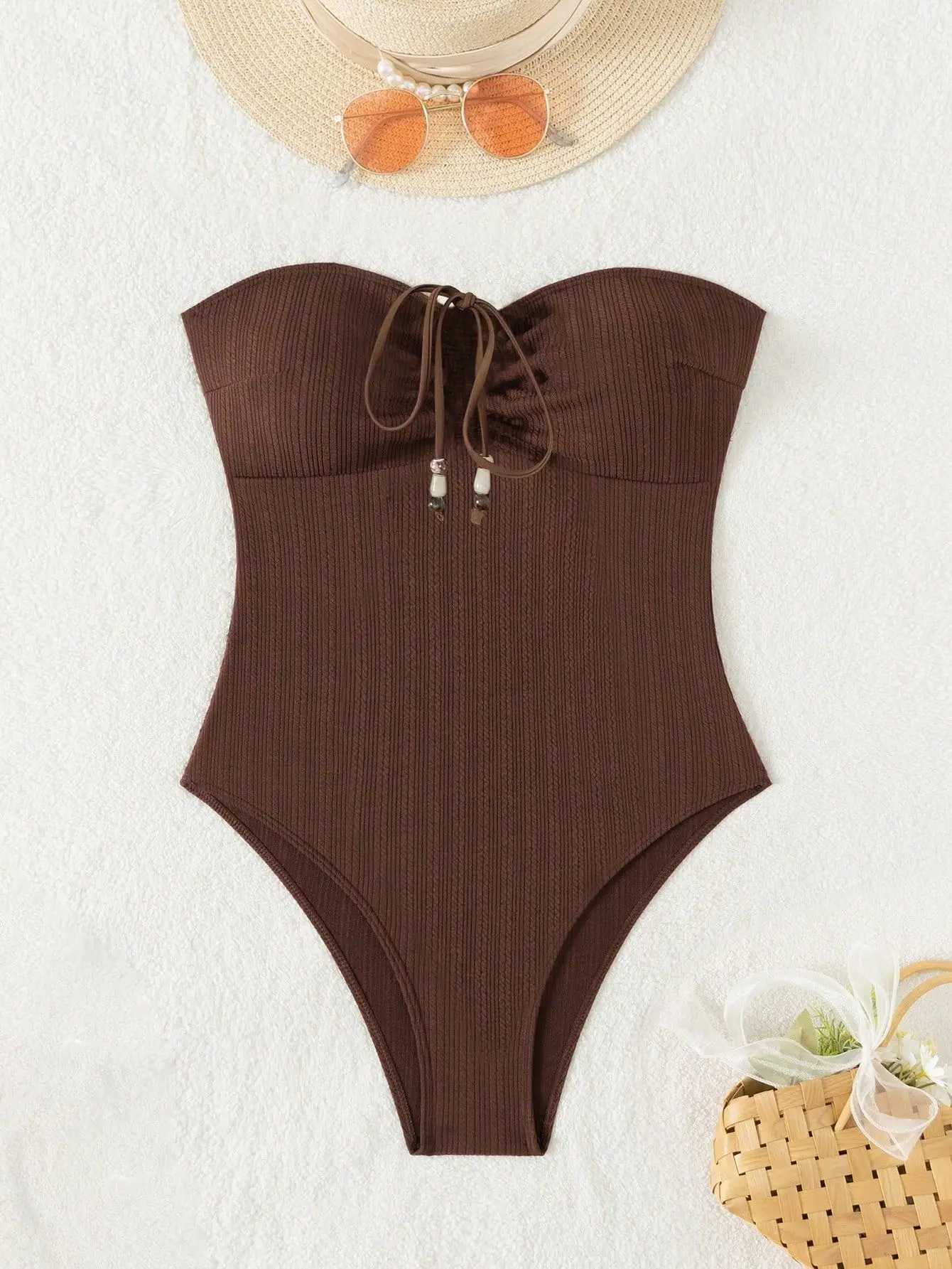 sexy front bow tie plain bandeau swimsuits one piece bikinis swimwear bodysuits women bathing suits beachwear biquini tankini