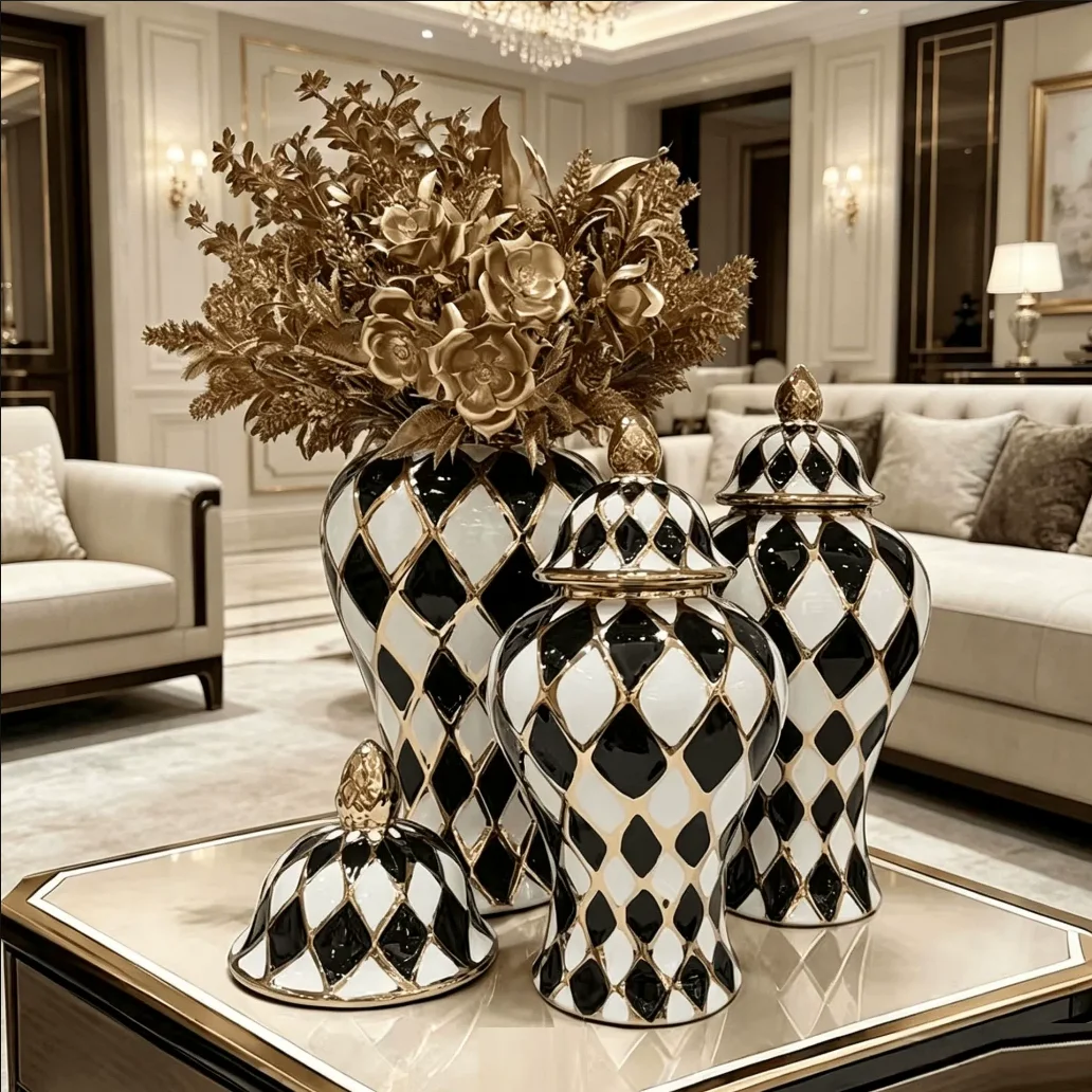 European style light luxury general jar home decoration electroplated vase ornament ceramic flower vase