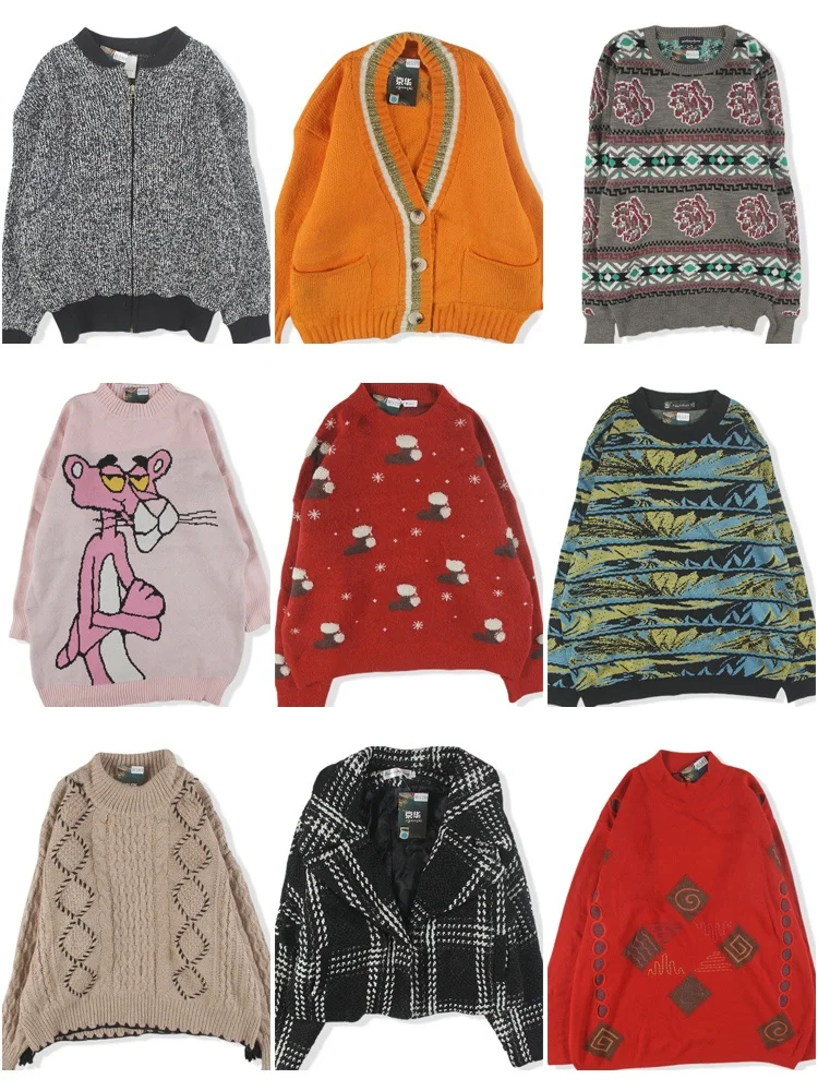 

Vintage Loose Fit ex Fair Isle Wool Sweater Pure Color Blo Pattern Autumn Winter Warm Knitwear for Men And Women