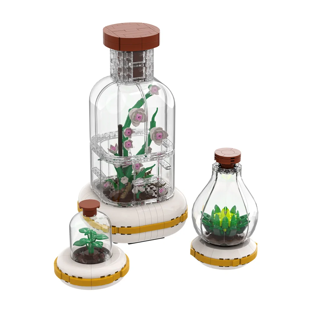 MOC Orchid Glass Vase Botanical Terrariums Building Blocks Miniature Glass Modern Planter Succulents Garden Brick Toys Gift