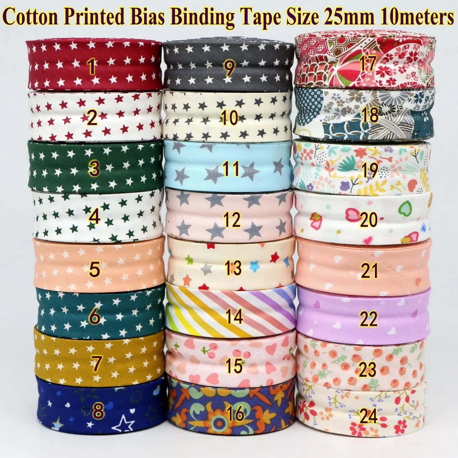 100% Cotton Printed Biais 25mm 20mm 1