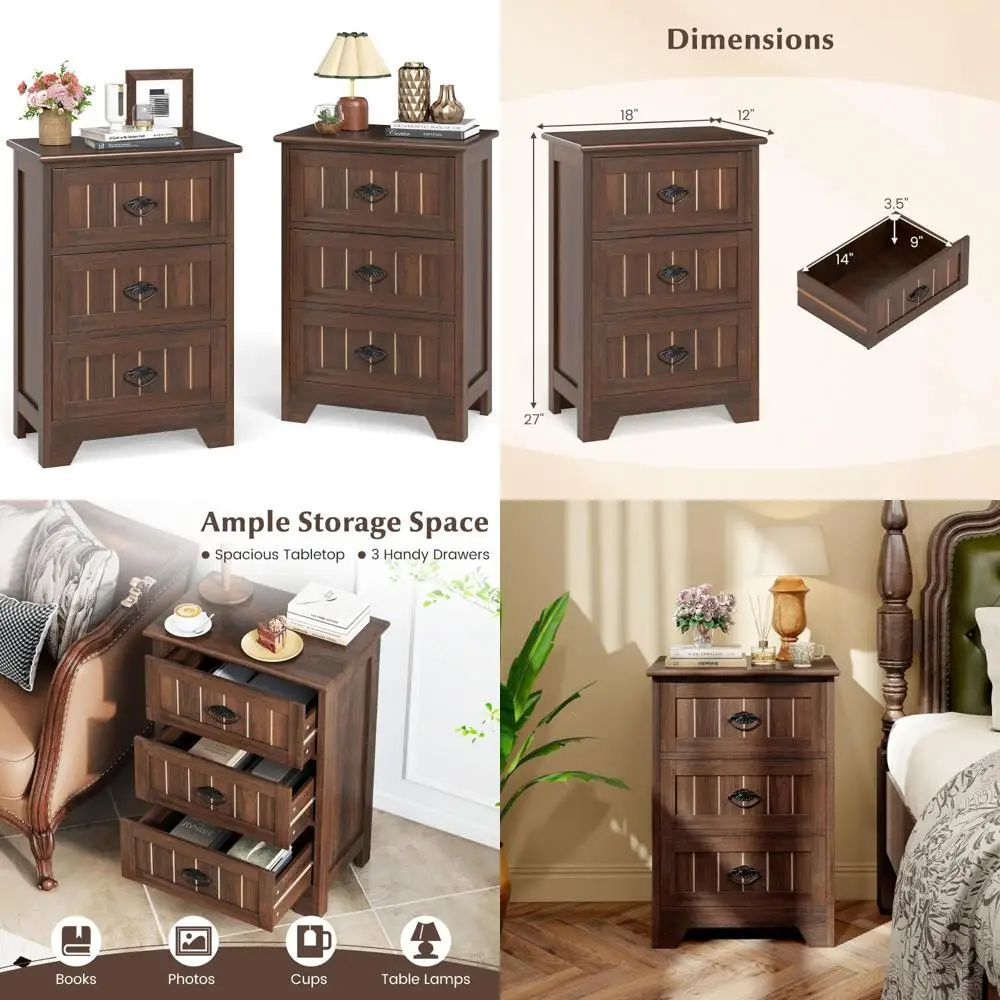 منضدة KOMFOTT على طراز المزرعة مع أدراج ثلاثية، تصميم مخدد ومقابض معدنية أنيقة للاستخدام الجانبي للأريكة، مناسبة لـ #1