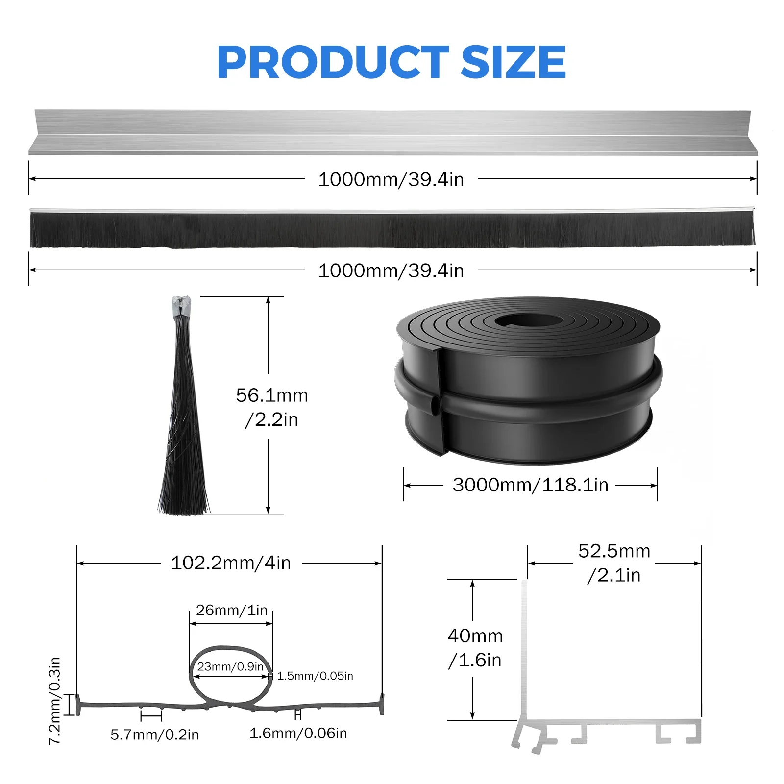 3m Universal Garage Door Floor Aluminum Alloy + Rubber Sealing Strip U O H-shaped Rolling Shutter Door Bottom Dust-proof Strip