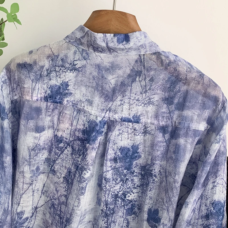 Lichtgewicht herfst nieuwe Sle paarse print irt dames casual losse pasvorm lange Sve veelzijdige top faionable artistieke blouse