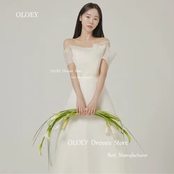 OLOEY 2024 Simple Korea Wedding Dresses Ivory Soft Tulle Photo Shoot Floor Length Bridal Gowns Custom Lace Off The Shoulder