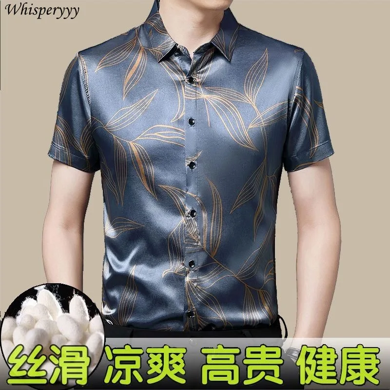 

Summer Short-sleeved Shirt Men Clothing Floral Dark Flower Inch Clothes Lapel Single Breasted Blouses Casual Camisas Male