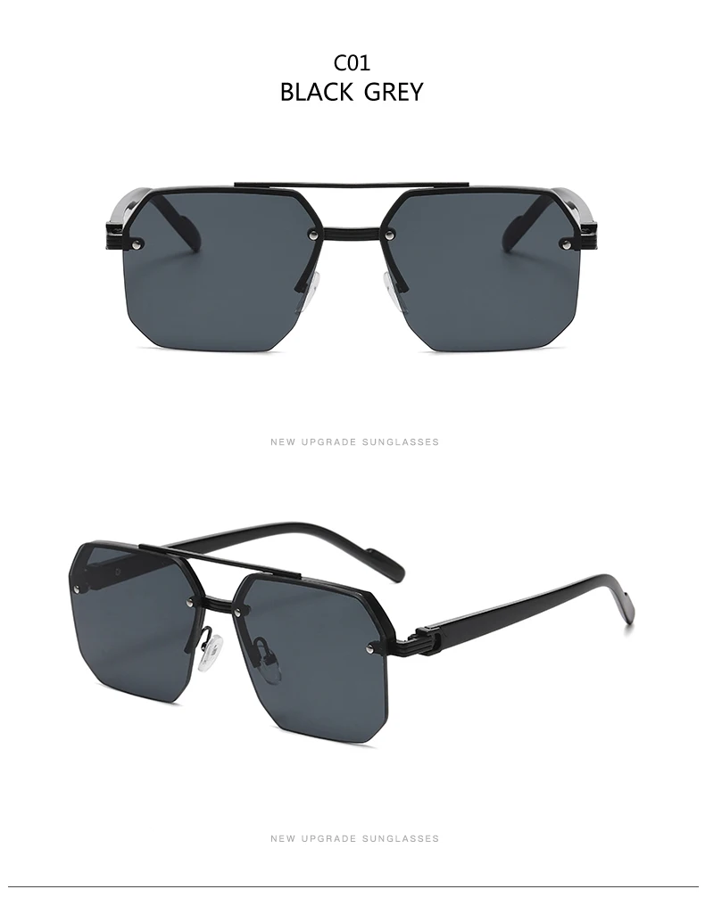 Herren Metall-Sonnenbrille Quadratischer Halbrahmen mit Ziernieten Lässiger Trend Persönlichkeit Retro Mode Outdoor-Sport-Brille – Detail 4