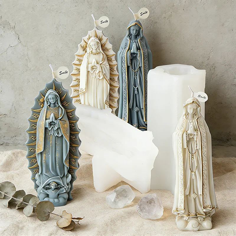 Angel Virgin Mary Silicone Candle Mold DIY Virgin Mary Shape Sculpture Statu Molds Aromatherapy Plaster Clay Home Decorate Mold
