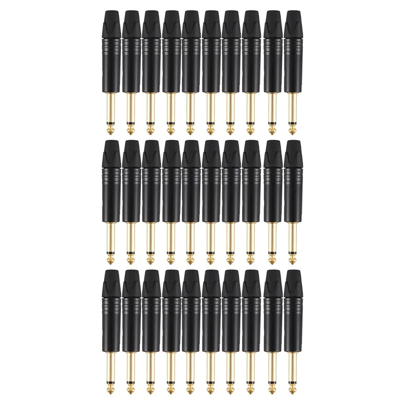 Gold Plating 30Pcs Plug Mono Professional 2 Pole 6.35 Mm 6.5Mm Stereo Jack Plug Neutrik 6.35Mm Jack Black