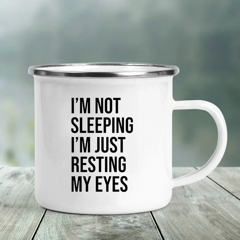 Taza de té y café creativa, no estoy durmiendo, solo estoy descansando mis ojos, tazas estampadas, bebidas, desayuno, taza de leche, tazas esmaltadas