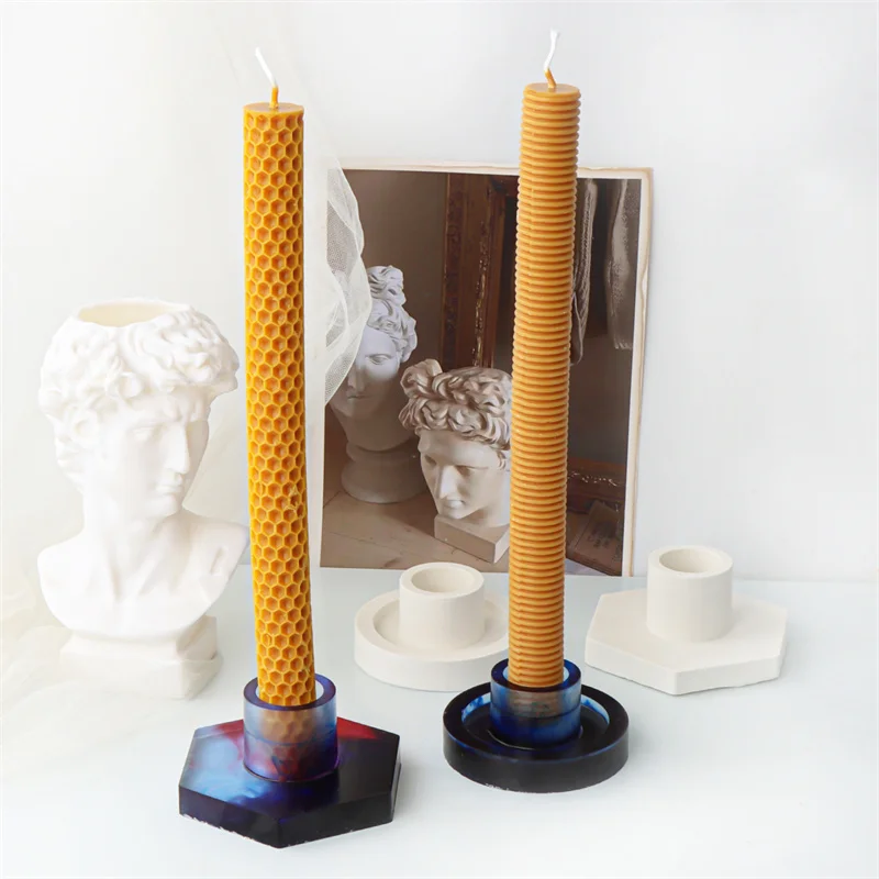 Round rod Candlestick Silicone Mold DIY Hexagonal Candle Holder Concrete Cement Gypsum Mould Epoxy Resin Handicraft Home Decor